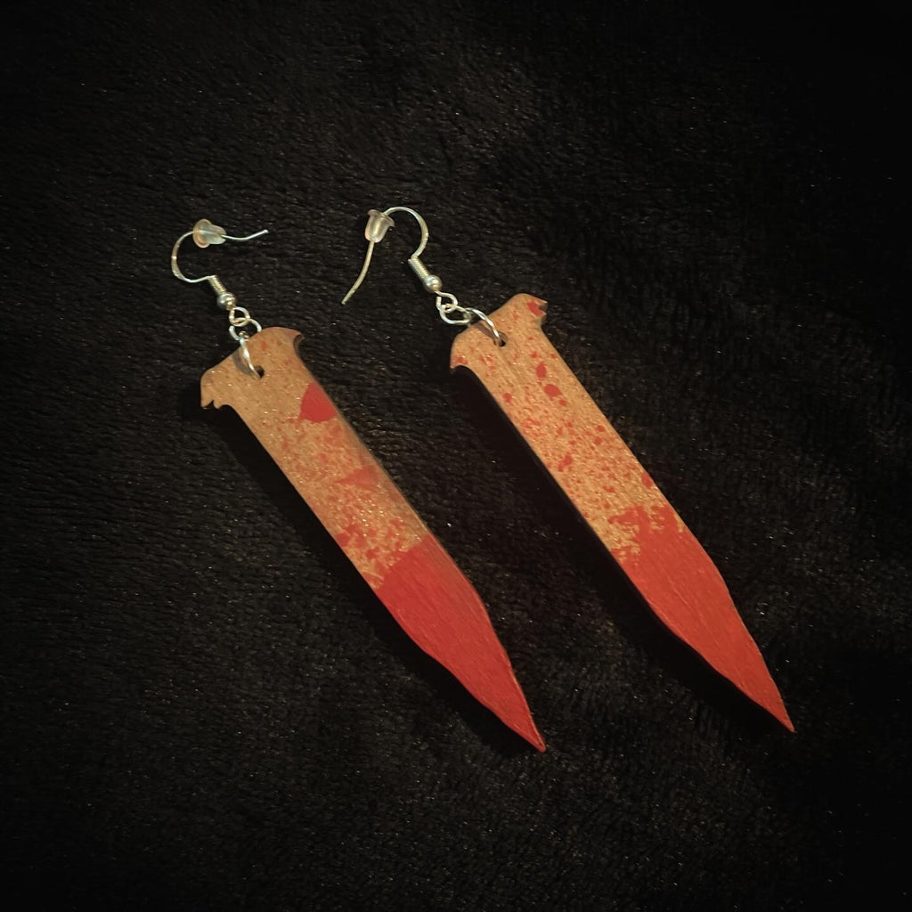 Bloody wooden stake earrings