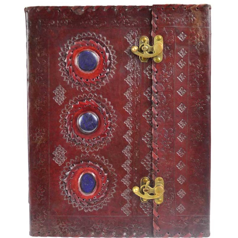 Leather Bound Journal 10 X 13 with Lapis Stone or Chakra Stones